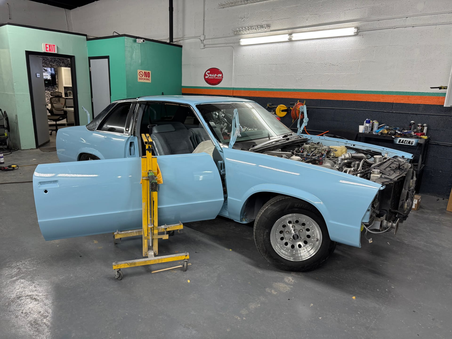 The same Malibu in fresh gloss light blue back on the shop floor